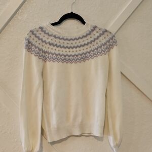 Belldini Cream Sweater with Purple Pattern